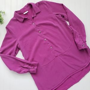 J Jill Popover Purple Lyocell Button Up Tunic Purple Pink size Small Office